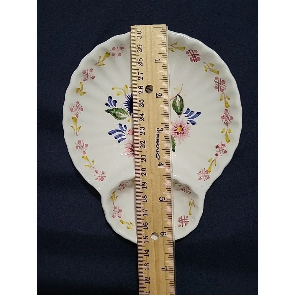 Vtg Valadares Portugal Dish Floral Hand Painted Scalloped Shell Trinket Olive
